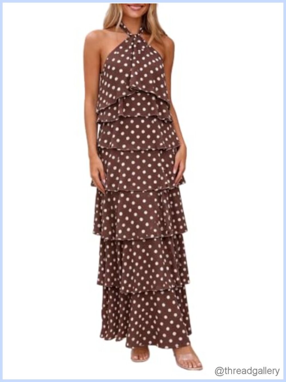 Women's Sleeveless Ruffle Tiered Maxi Dress Boho Flowy Halter Backless